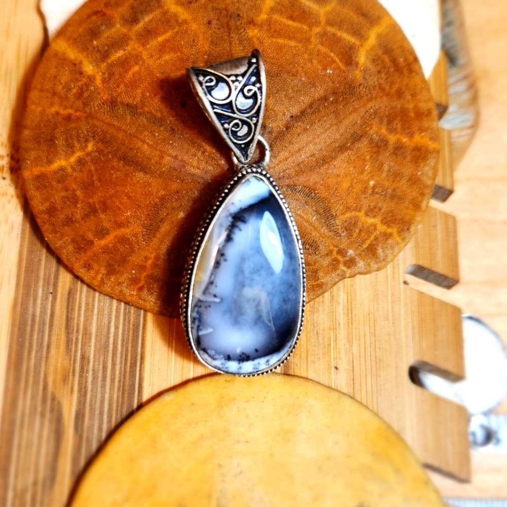 Elegant, XLarge, Oval-Shaped Dendritic Opal Cabochon Pendent